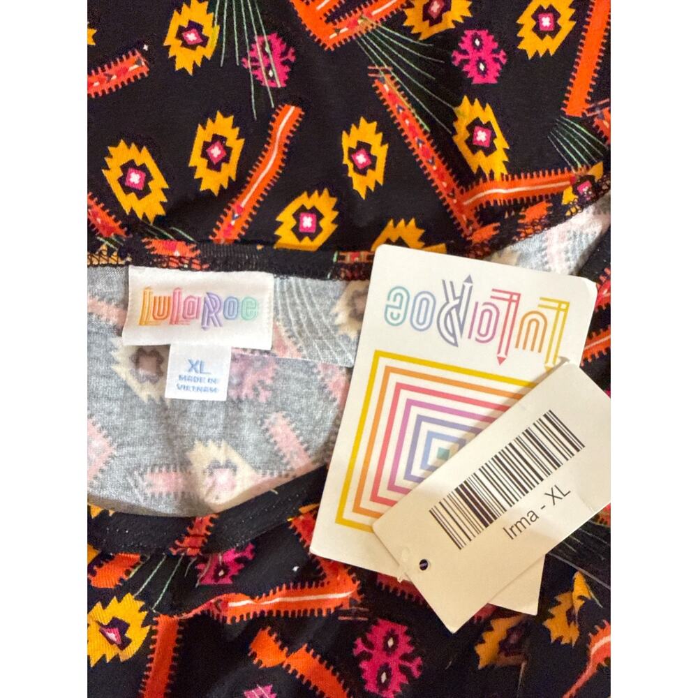 LuLaRoe Irma Tunic Top XL NWT Black Geometric Floral Print Oversized - Picture 6 of 7